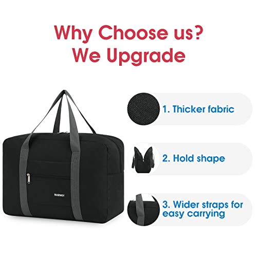 Narway Personal Item Travel Bag, Foldable Carry on Duffle Bag for Women Men - color: AA-Thick Black