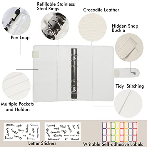 Budget Binder with Zipper Envelopes - Crocodile Pattern Leather Money Organizer, Cash Saving Book Budgeting Planner, cash stuffing folder envelope system, A6 Bill Binders with Pockets, Beige - color: Crocodile - Beige, size: A6 Kit