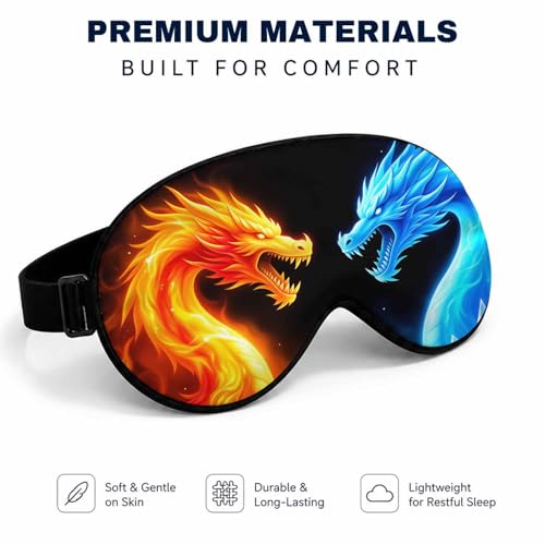 Silk Sleeping Eye Mask for Men Women Dragon Blue Red Fire Soft Adjustable Night Sleep Mask for Travel, Home, Office - color: Funny Dragon