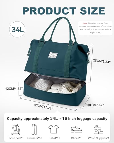 Travel Duffel Weekender Bag Women Tote Carry On Bags With Shoe Compartment - color: H3-DarkBlue, size: Large