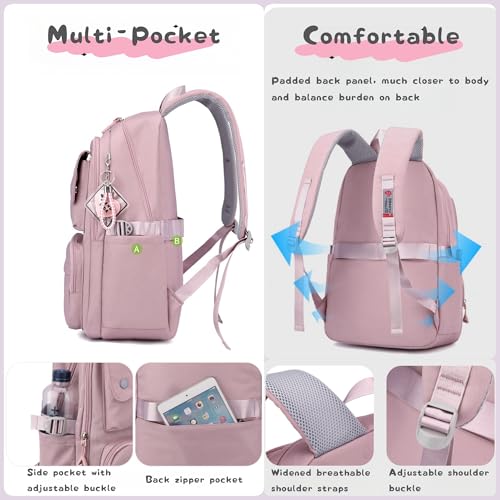 Bansusu 3Pcs Pink Kids Backpack and Lunch Bag Set for Girls, Solid Color School Bag Backpack with Lunchbox, Pink - color: 3pcs-pink