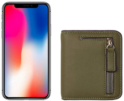 Toughergun Women’s Small Slim Leather Wallet with RFID Protection, Compact Bifold Mini Purse with Clear ID Window - color: 15 ReNapa Green Army
