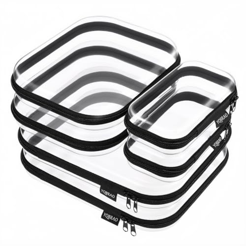 YQBRAO Clear Hard Shell Zipper Cases, 6 Multi-Size Organizers, Black - color: Black, size: 6 Pack (2L+2M+2S)