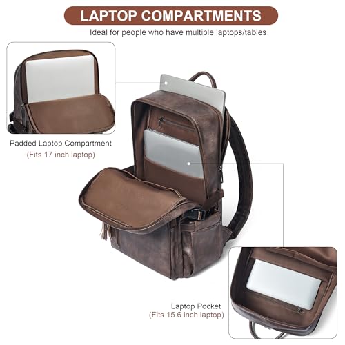 Shrrie 17 Inch Leather Laptop Backpack for Women with Giant Tumbler Holders - color: Chocolate