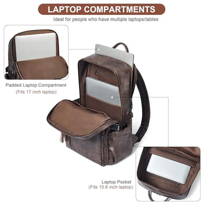 Shrrie 17 Inch Leather Laptop Backpack for Women with Giant Tumbler Holders - color: Chocolate