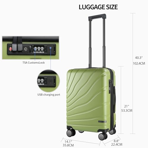 VANKEAN 20" Expandable Hardshell Spinner Carry-On with TSA Lock Approved - color: Green