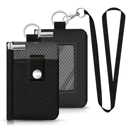 Minimalist RFID Blocking Small Wallet with ID Window,WaterResistant Zip Id Case Wallet with Lanyard Keychain for Cards,Cash,Travel,Women,Men (Black/DarkGrey) - color: Black/DarkGrey