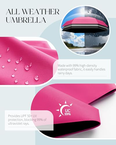Seniny Mini Travel Umbrella with Case, Compact Pocket Size UV Sun & Rain - color: Pink
