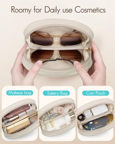 VLANDO Double Sunglasses Case,PU Leather Travel Zipper Glasses Pouch - color: Beige