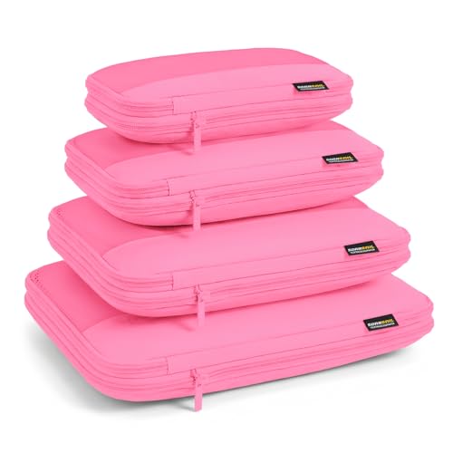 4 Piece Compression Packing Cubes for 3–7 Day Travel, Space Saving Travel Organizers with Breathable Mesh, Double-Zipper Packing Cubes for Carry-On & Suitcases (Pink) - color: Pink, size: 4 Pack