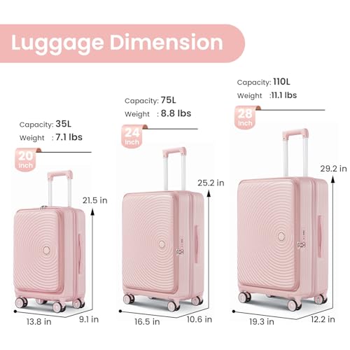 TRAVELEO 3 Piece Luggage Set, 20/24/28, Pink - color: Pink#E, size: 3 Piece Set