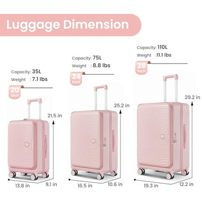 TRAVELEO 3 Piece Luggage Set, 20/24/28, Pink - color: Pink#E, size: 3 Piece Set