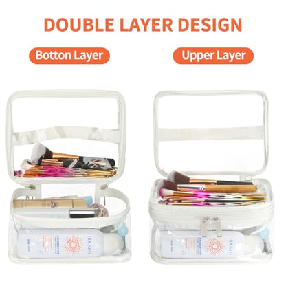 HAOGUAGUA Double Layer Clear Cosmetic Bag Makeup Bag, Waterproof Travel Toiletry Bag, Transparent PVC Pouch Organizer (White) - color: White