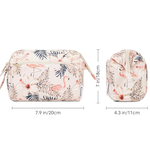 Narwey Travel Makeup Bag Toiletry Bag, Wide Open Cosmetic Bag for Women - color: B-Beige Flamingo, size: Small