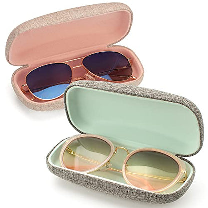 Vemiss Hard Shell Sunglasses Case, Large Linen Fabric Protective Glasses Case for Men Women - color: Gray+khaki, size: Sunglass Case