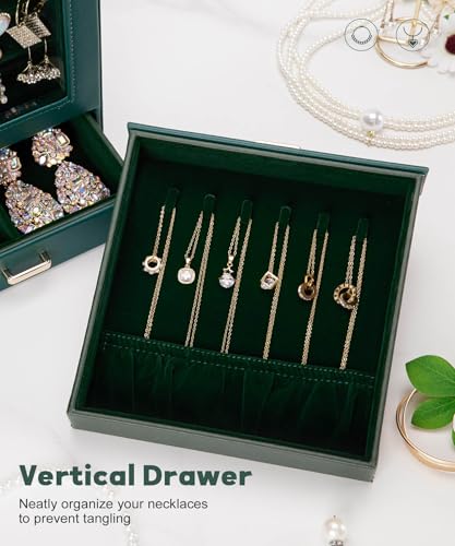 Homde Display Jewelry Box for Girls: Starter Organizer with Clear Window - color: Forest Green + Gold