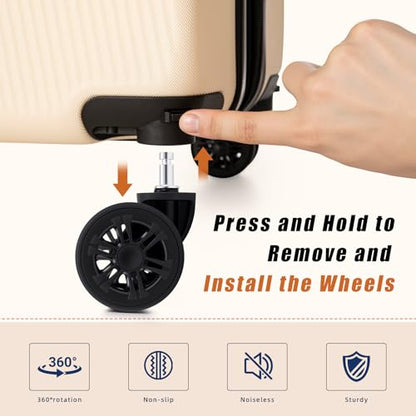5 Piece Hardshell Luggage Set TSA Lock Spinner Wheels Beige - color: Beige, size: 5 piece
