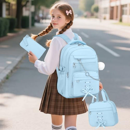 GeeWin Backpacks for Girls, Girls Backpack with Lunch Box & Pencil Case Set - color: Blue