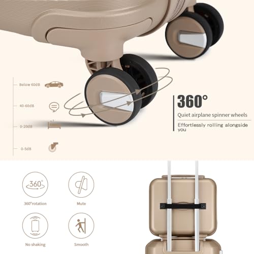 Somago Luggage Sets 4 Piece Lightweight Hardside Polypropylene Travel Suitcases with Double Spinner Wheels and TSA Lock,Noble Golden - color: Noble Golden, size: 4-Piece Set(14/20/24/28)