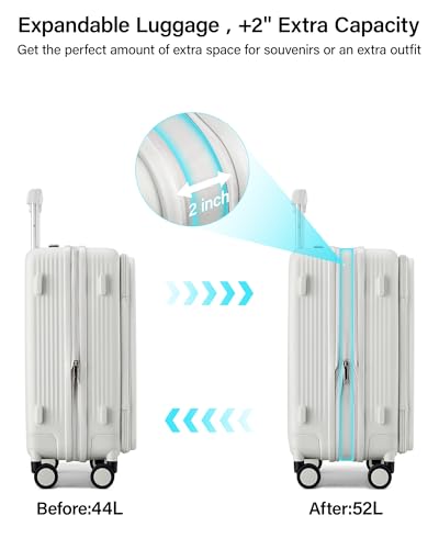 Hanke Top Opening 20" Carry On Luggage Expandable Hard Shell Smoke White - color: Smoke White, size: 20 Inch EXT