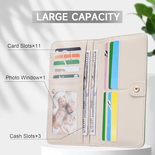KITEVIUN RFID Wallet Women Ultra Slim Thin Womens Wallet Compact Clutch Long Ladies Wallet for Women Peppermint-Mambo-Green - color: 08-Peppermint-Mambo-Green
