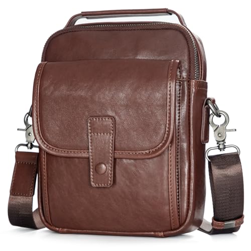 Augus Genuine Leather Small Messenger Bag Purse for Men Crossbody - color: Dark Brown-1