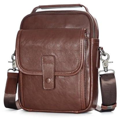 Augus Genuine Leather Small Messenger Bag Purse for Men Crossbody - color: Dark Brown-1