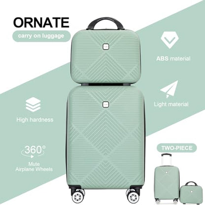 Tripcomp Carry-on Luggage Set 2 Piece Hardside Suitcase With Spinner Wheels - color: Olive Green-2, size: 2 Piece Set(14/20)