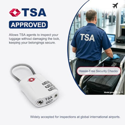 TSA Locks for Luggage, Small Combination Padlock with Cable, Travel Essentials Luggage Locks TSA Approved, Combo Padlock with Code, for Suitcase, Bag, Backpack Zipper, Gym Locker (2-Pack) - color: Black+White