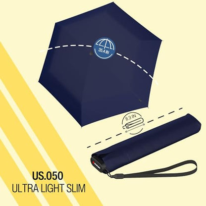 Knirps US.050 Ultra Light Pocket Size Manual Rain Umbrella with Carrying Case - color: Navy UV Protection