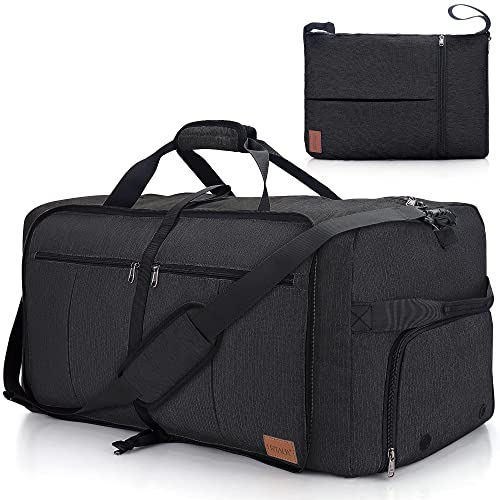80L EXTRA LARGE Foldable Waterproof Travel Duffle Bag for Men and Women - color: Black, size: 80L