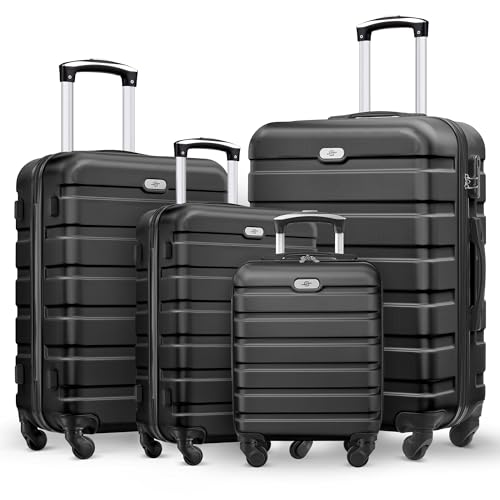 Suitour 4 Piece Luggage Sets, Hard Shell Suitcase Set with Spinner Wheels 16 20 24 28inch Travel Sets(Black) - color: Black