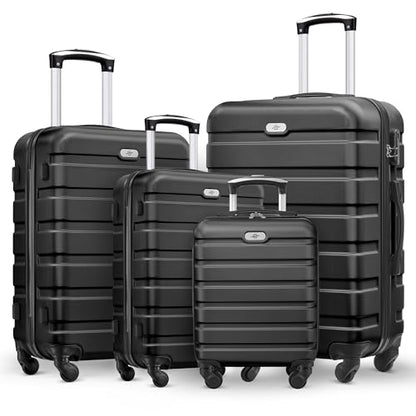 Suitour 4 Piece Luggage Sets, Hard Shell Suitcase Set with Spinner Wheels 16 20 24 28inch Travel Sets(Black) - color: Black
