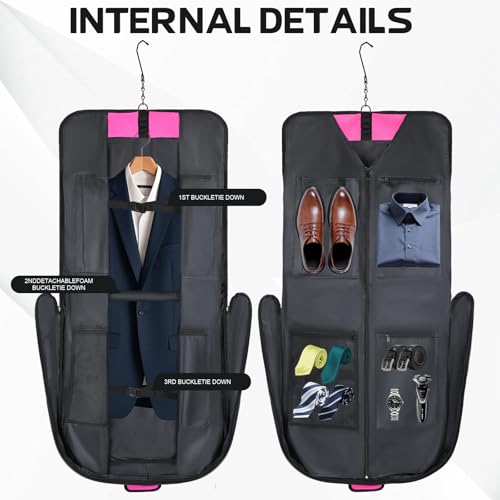 Goloni Garment Bag For Men Women Travel & Business,Hanging Clothes & Multiple Compartment,Waterproof Foldable Suit Bag Rose - color: Rose