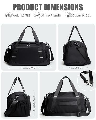Small Gym Bag for Men, Travel Duffle Bag with Shoe Compartment - color: Black