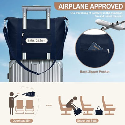 Small Travel Gym Duffel Bag for Women, Weekender Overnight Bag - color: Dark Blue