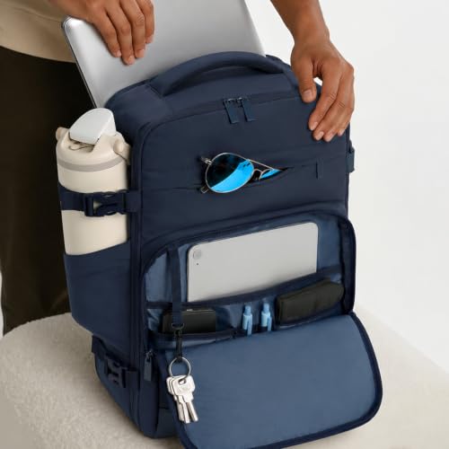 mibasies 40L Travel Backpack for Women & Men: Flight Approved Carry On Backpack, TSA Personal Item Bag with Water Bottle Pocket, Weekender Essentials Backpacks fits 17" Laptop - Navy - color: Navy, size: X-Large