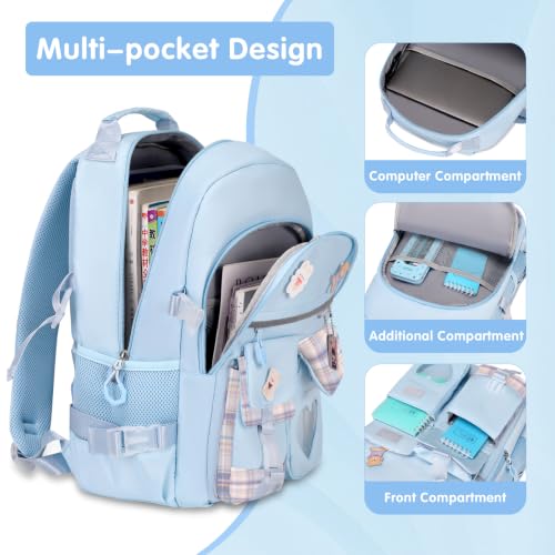 ACESAK Girls Backpack with Headphones, Insulated Lunch Box & Pencil Case - color: Blue