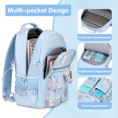 ACESAK Girls Backpack with Headphones, Insulated Lunch Box & Pencil Case - color: Blue