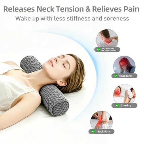 Cervical Pillow for Neck Pain, Memory Foam Neck Roll – Grey - color: Grey