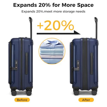 20-Inch Hardside Carry On Luggage Laptop Compartment, Expendable Suitcase - color: Dark Blue
