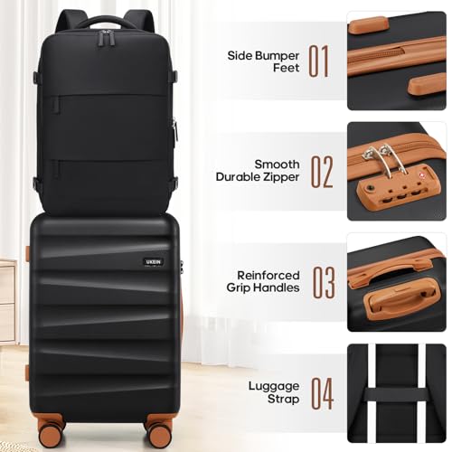 UKEIN Luggage Set with Backpack,Hardshell Carry On Luggage Airline Approved - color: Black