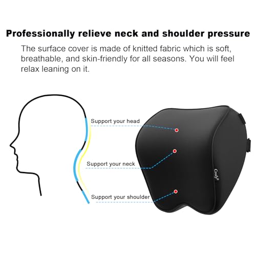 Crofy 2-Pack Car Neck Pillow, Headrest Pillow with Adjustable Strap, Black - color: Black