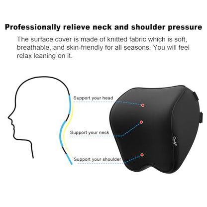 Crofy 2-Pack Car Neck Pillow, Headrest Pillow with Adjustable Strap, Black - color: Black