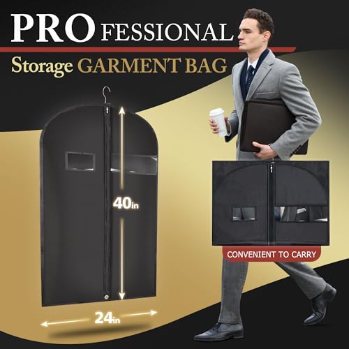 Hleelomi 10 Pack 40-in Garment Bag for Hanging Clothes Black Suit Bag - color: black, size: 40“ （10 pack)