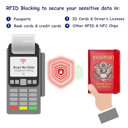 TOURSUIT RFID Blocking Passport Holder, Leather Travel Wallet, Red - color: Red