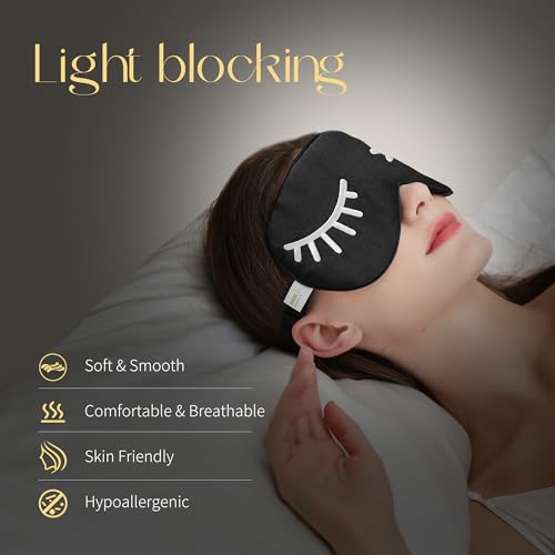 ZIMASILK 100% Natural Silk Sleep Mask Blindfold,Adjustable Super-Smooth Soft Eye Mask for Sleep with Bag(Eyelashes) - color: 1 Pack - Eyelashes