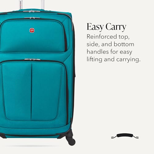 SwissGear Sion Softside Expandable Luggage – Large Checked Suitcase with 360 Degree Wheels & Retractable Handle – 29 Inch, Perfect for 7-9 Night Trips – Teal - color: Teal, size: Checked-Large 29-Inch