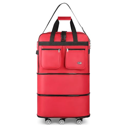 40'' Expandable Rolling Duffle Bag w/Wheels,Foldable - color: RED, size: 40in