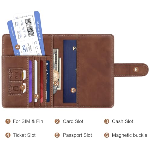 Passport Holder Wallet Cover Personalized Initial Travel Essentials - color: Brown, size: C
